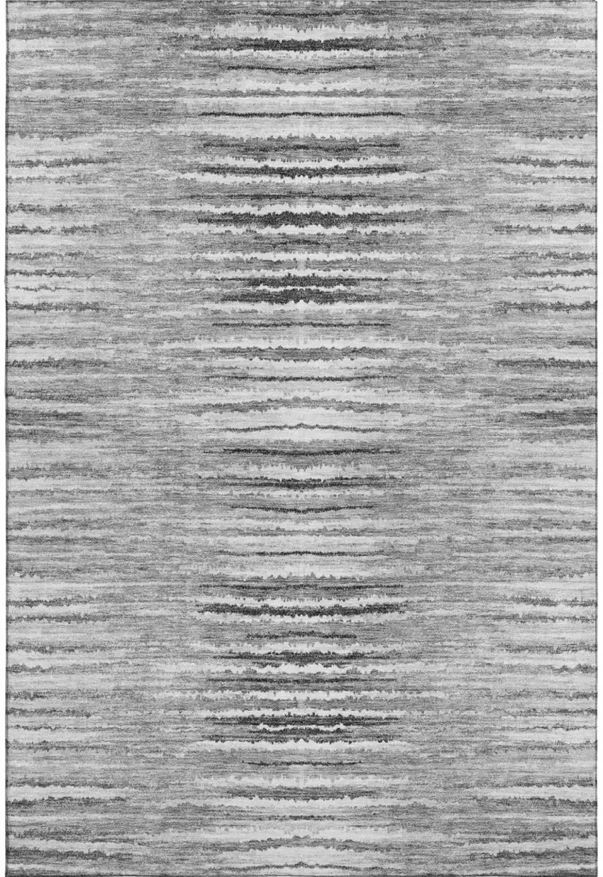Silver And Gray Striped Washable Area Rug With UV Protection Photo 1