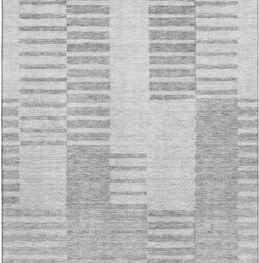 Silver And Gray Striped Washable Area Rug With UV Protection Photo 3