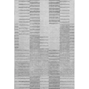 Photo of Silver And Gray Striped Washable Area Rug With UV Protection