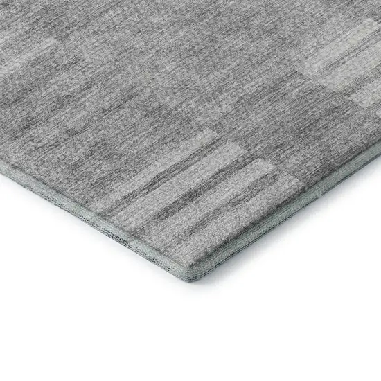 Silver And Gray Striped Washable Area Rug With UV Protection Photo 8