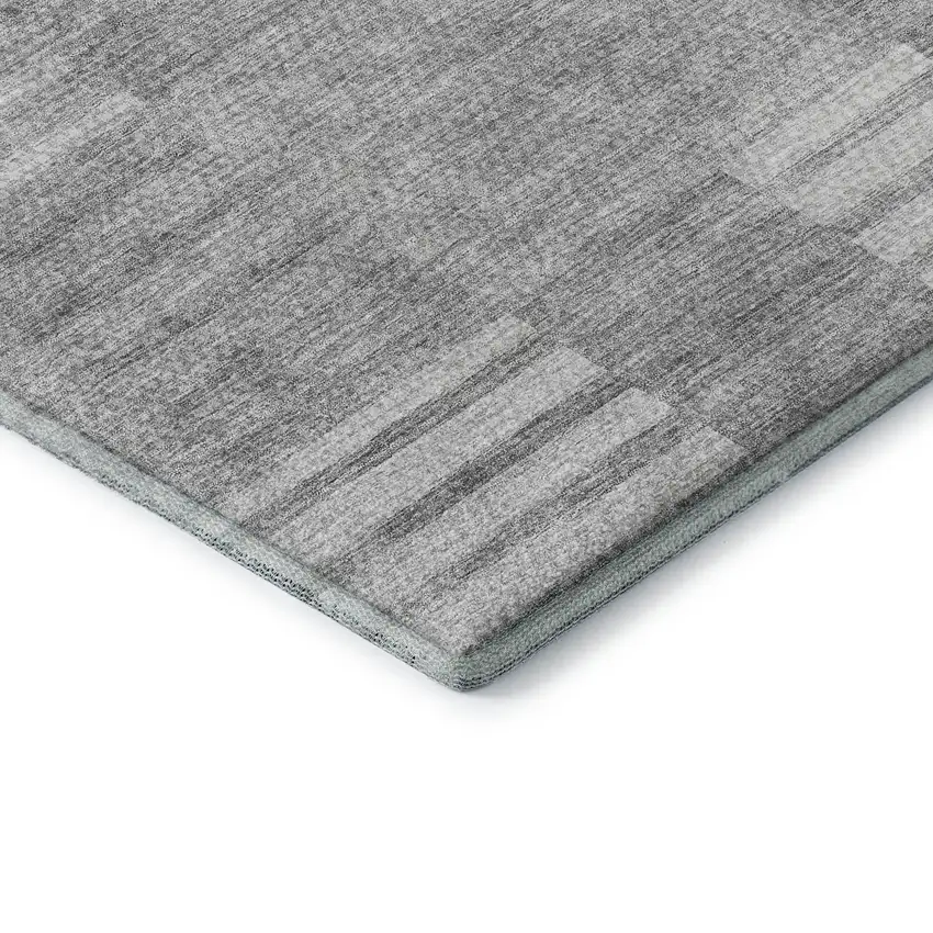 Silver And Gray Striped Washable Area Rug With UV Protection Photo 8