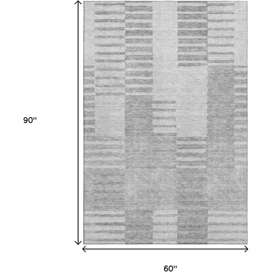 Silver And Gray Striped Washable Area Rug With UV Protection Photo 3