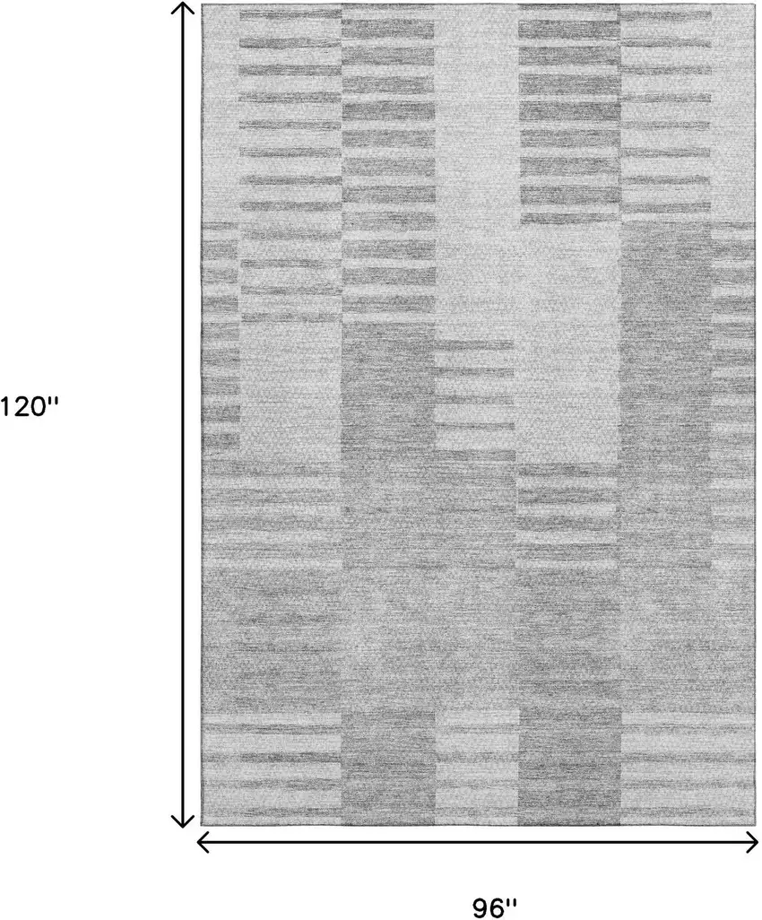 Silver And Gray Striped Washable Area Rug With UV Protection Photo 3