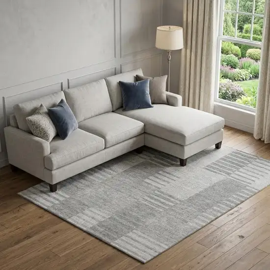 Silver And Gray Striped Washable Area Rug With UV Protection Photo 1