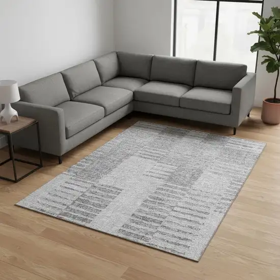 Silver And Gray Striped Washable Area Rug With UV Protection Photo 1