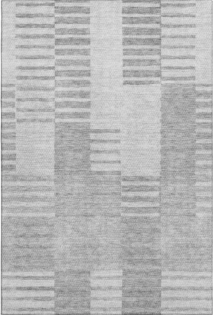 Silver And Gray Striped Washable Area Rug With UV Protection Photo 2