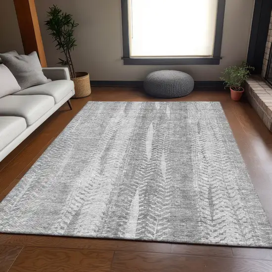 Silver And Gray Striped Washable Area Rug With UV Protection Photo 3