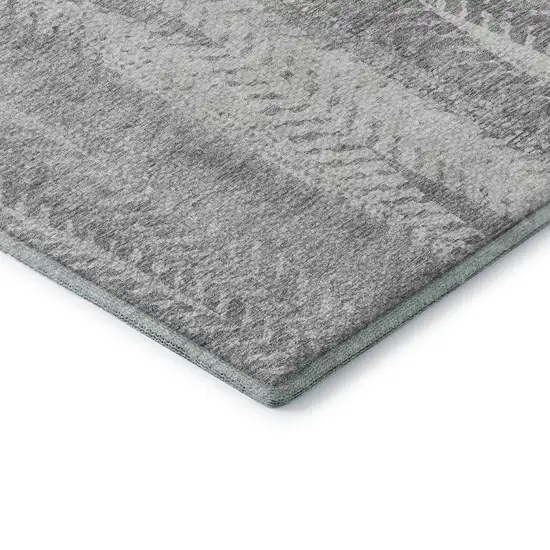 Silver And Gray Striped Washable Area Rug With UV Protection Photo 7