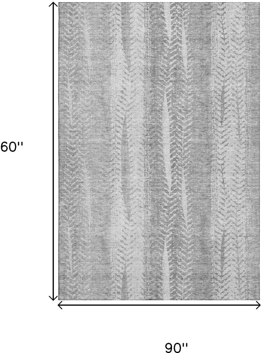 Silver And Gray Striped Washable Area Rug With UV Protection Photo 3