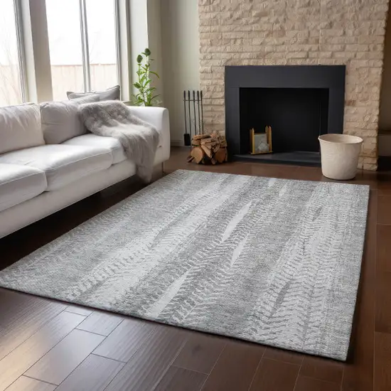 Silver And Gray Striped Washable Area Rug With UV Protection Photo 5