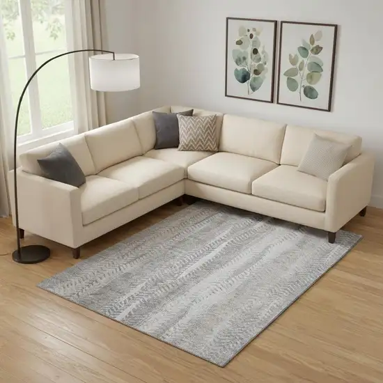 Silver And Gray Striped Washable Area Rug With UV Protection Photo 1