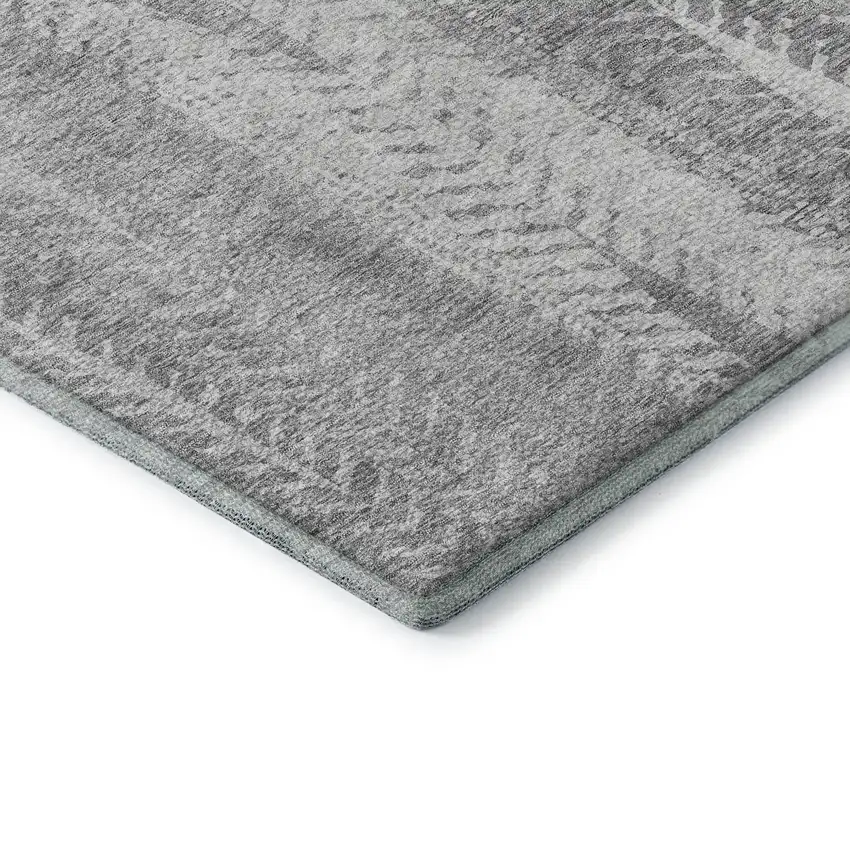 Silver And Gray Striped Washable Area Rug With UV Protection Photo 7