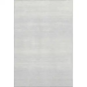 Photo of Silver And Gray Striped Washable Area Rug With UV Protection