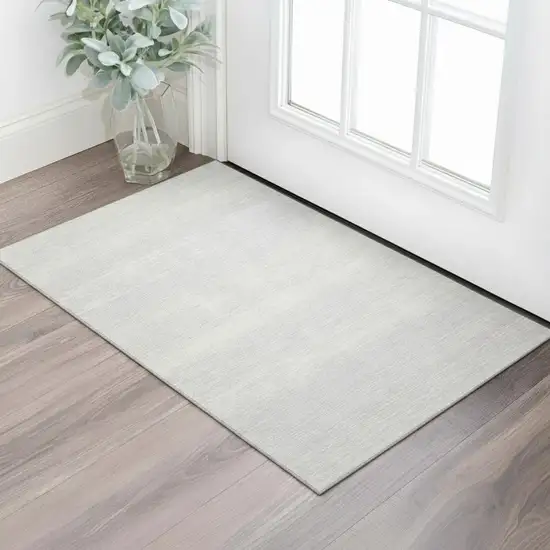 Silver And Gray Striped Washable Area Rug With UV Protection Photo 1