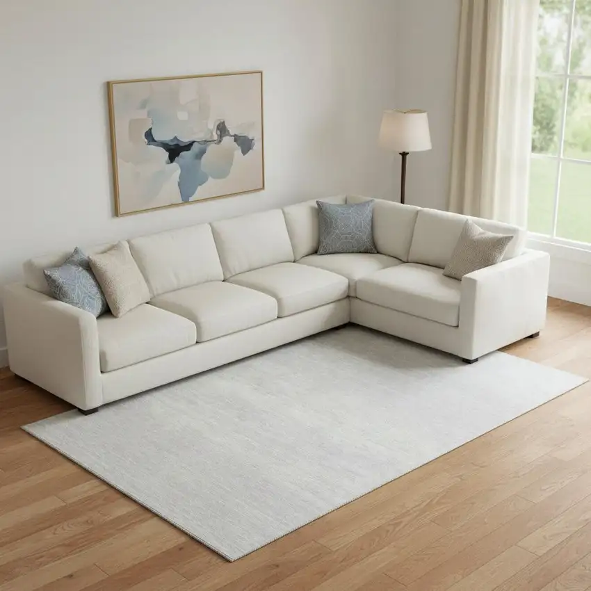 Silver And Gray Striped Washable Area Rug With UV Protection Photo 1