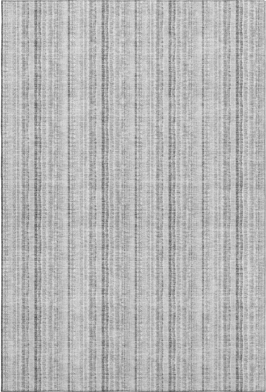 Silver And Gray Striped Washable Area Rug With UV Protection Photo 1