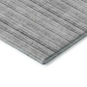Photo of Silver And Gray Striped Washable Area Rug With UV Protection
