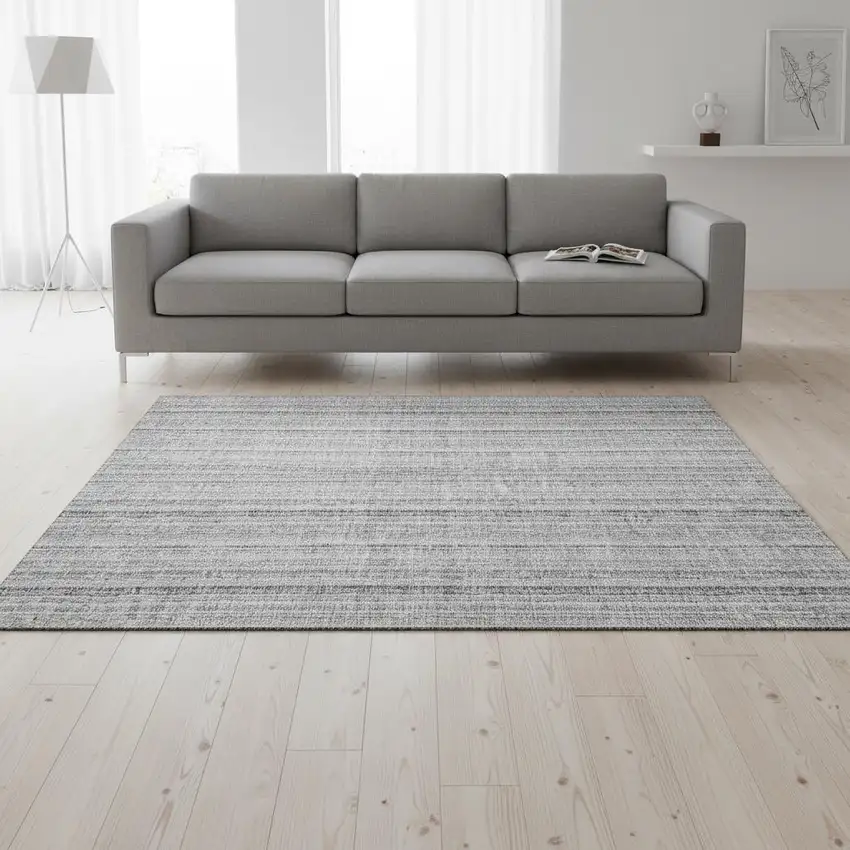 Silver And Gray Striped Washable Area Rug With UV Protection Photo 2