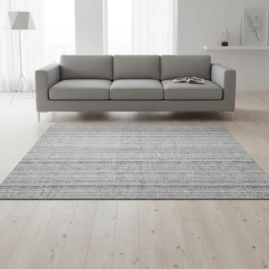 Silver And Gray Striped Washable Area Rug With UV Protection Photo 2