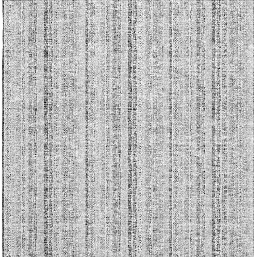 Silver And Gray Striped Washable Area Rug With UV Protection Photo 2
