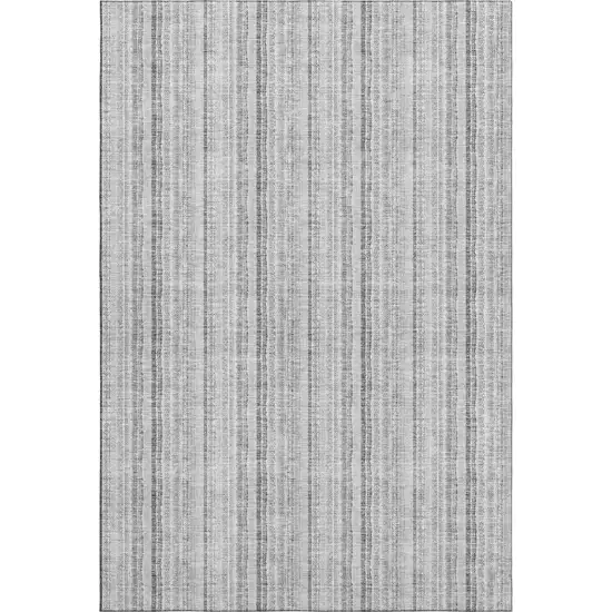 Silver And Gray Striped Washable Area Rug With UV Protection Photo 1