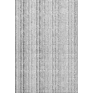 Photo of Silver And Gray Striped Washable Area Rug With UV Protection