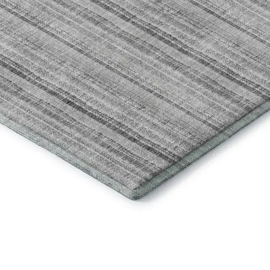 Silver And Gray Striped Washable Area Rug With UV Protection Photo 7