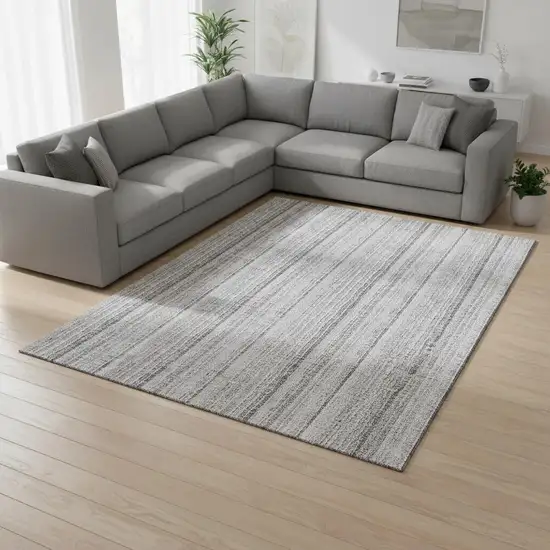 Silver And Gray Striped Washable Area Rug With UV Protection Photo 2