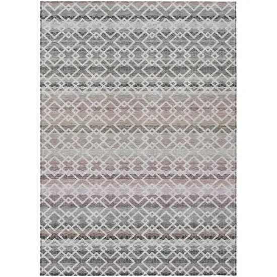 Silver And Gray Striped Washable Indoor Outdoor Area Rug Photo 2