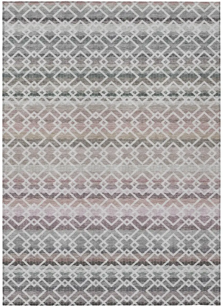 Silver And Gray Striped Washable Indoor Outdoor Area Rug Photo 2