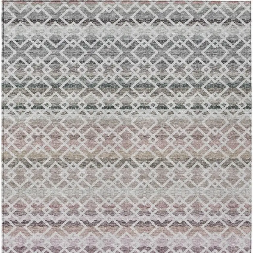 Silver And Gray Striped Washable Indoor Outdoor Area Rug Photo 4
