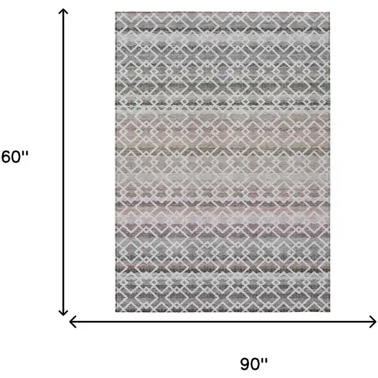 Silver And Gray Striped Washable Indoor Outdoor Area Rug Photo 7
