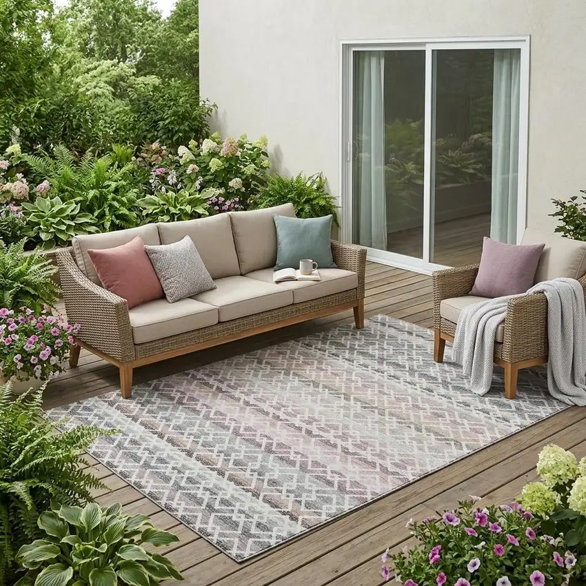 Silver And Gray Striped Washable Indoor Outdoor Area Rug Photo 1