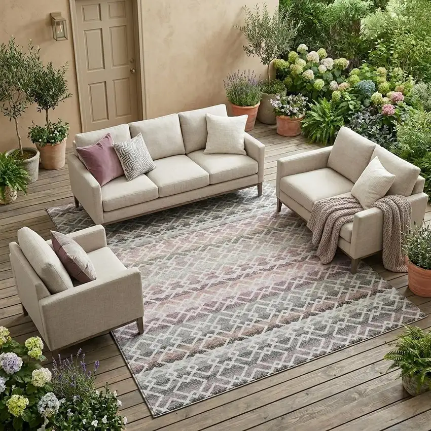 Silver And Gray Striped Washable Indoor Outdoor Area Rug Photo 1