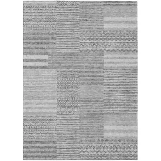 Silver And Gray Striped Washable Indoor Outdoor Area Rug Photo 2