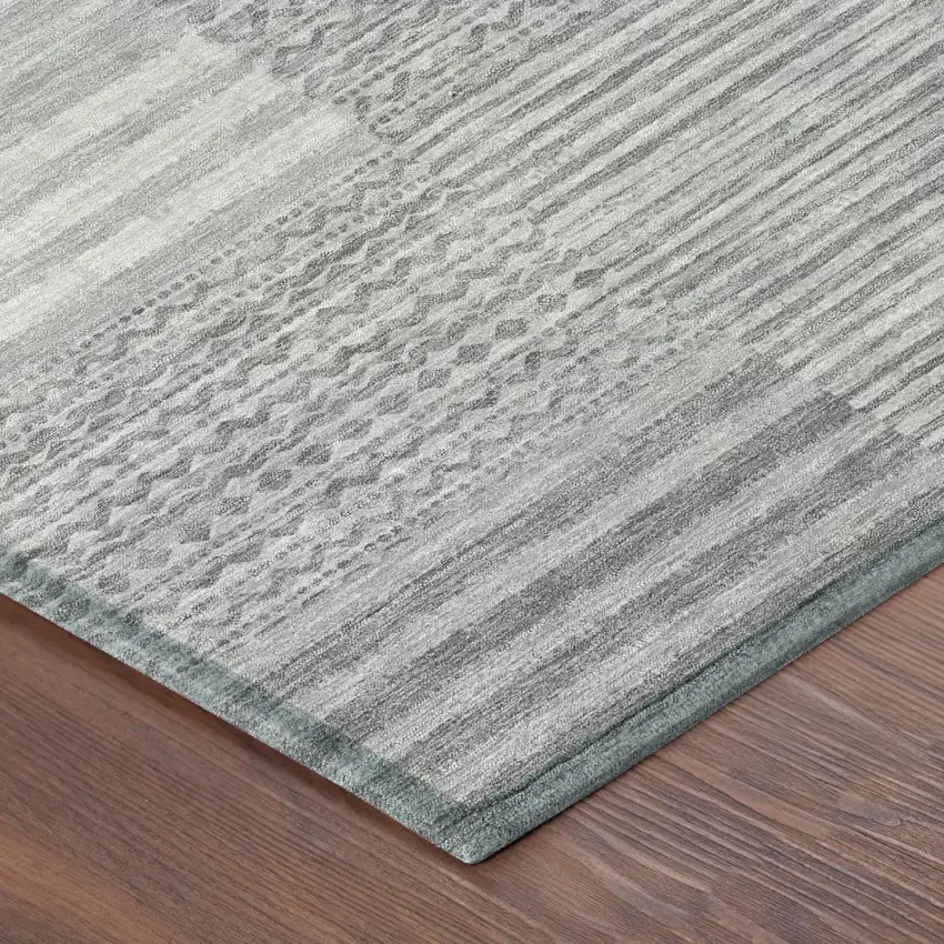 Silver And Gray Striped Washable Indoor Outdoor Area Rug Photo 5