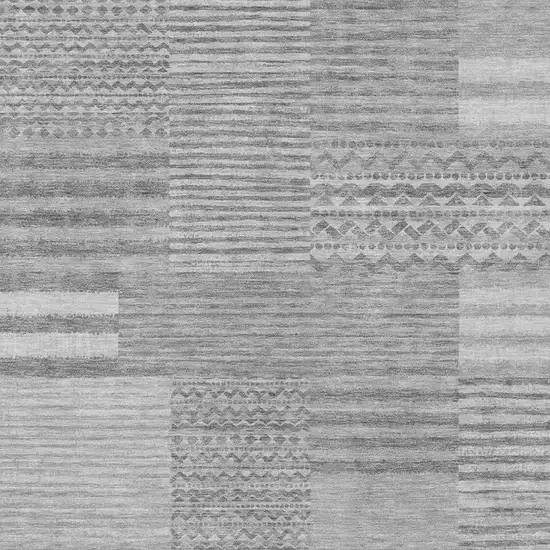 Silver And Gray Striped Washable Indoor Outdoor Area Rug Photo 3