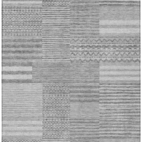 Silver And Gray Striped Washable Indoor Outdoor Area Rug Photo 4