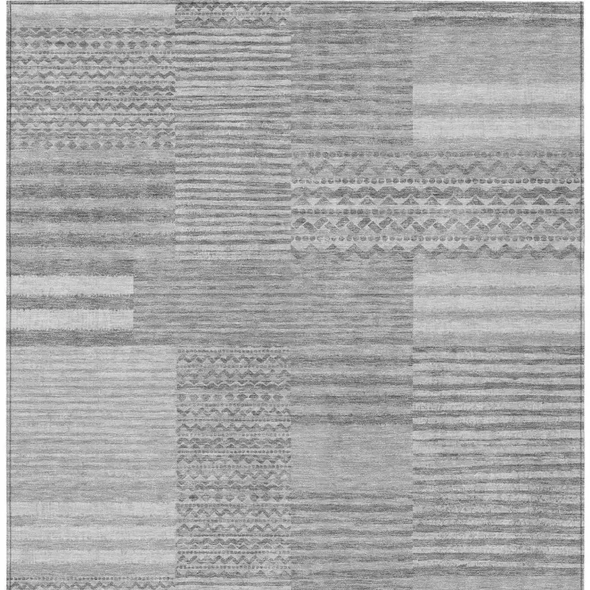 Silver And Gray Striped Washable Indoor Outdoor Area Rug Photo 4