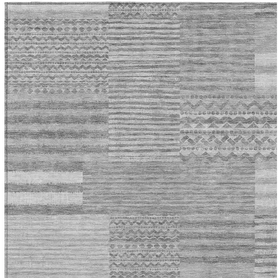 Silver And Gray Striped Washable Indoor Outdoor Area Rug Photo 3