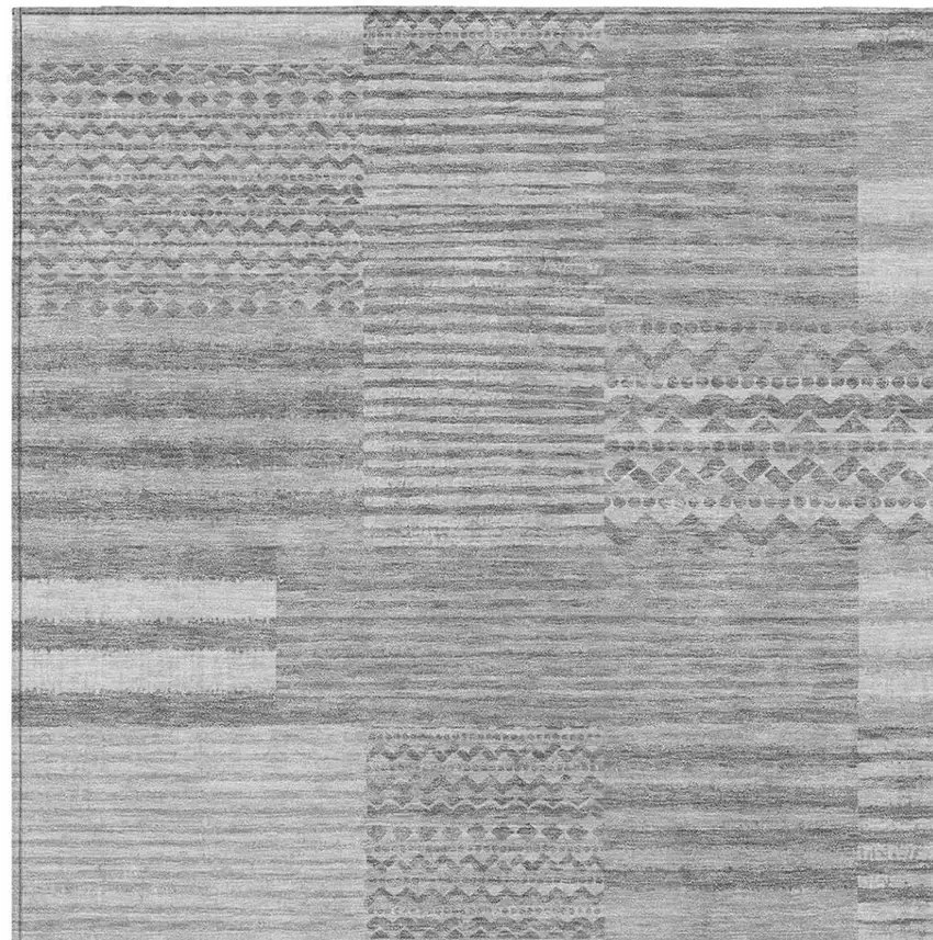 Silver And Gray Striped Washable Indoor Outdoor Area Rug Photo 3