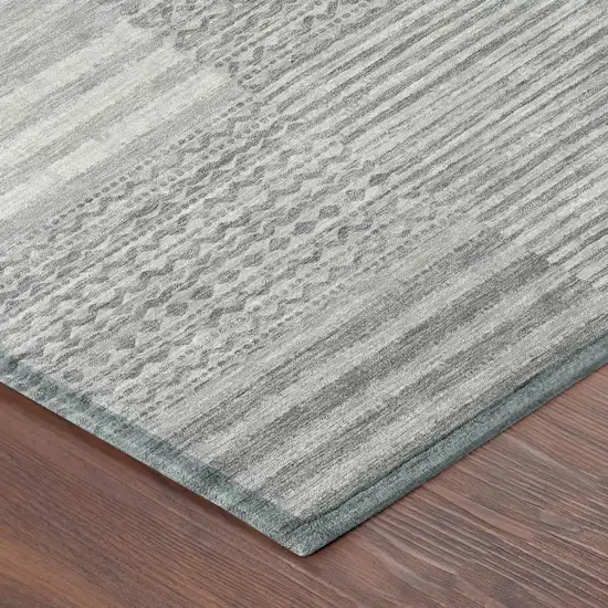 Silver And Gray Striped Washable Indoor Outdoor Area Rug Photo 4