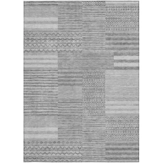 Silver And Gray Striped Washable Indoor Outdoor Area Rug Photo 3