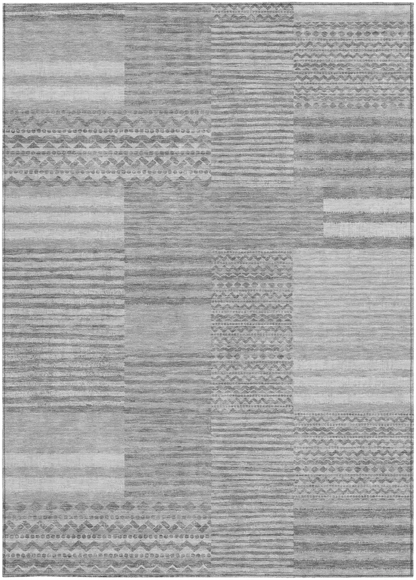 Silver And Gray Striped Washable Indoor Outdoor Area Rug Photo 3