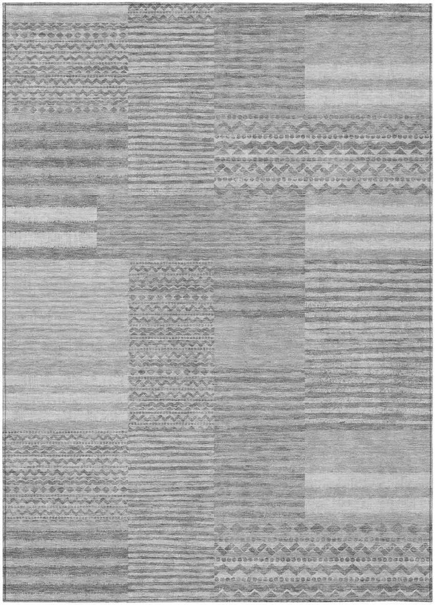 Silver And Gray Striped Washable Indoor Outdoor Area Rug Photo 2