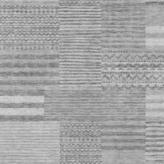 Silver And Gray Striped Washable Indoor Outdoor Area Rug Photo 3