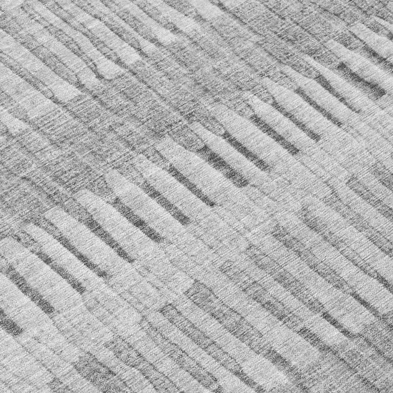 Silver And Gray Striped Washable Indoor Outdoor Area Rug Photo 4