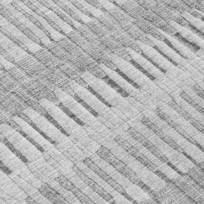 Silver And Gray Striped Washable Indoor Outdoor Area Rug Photo 4