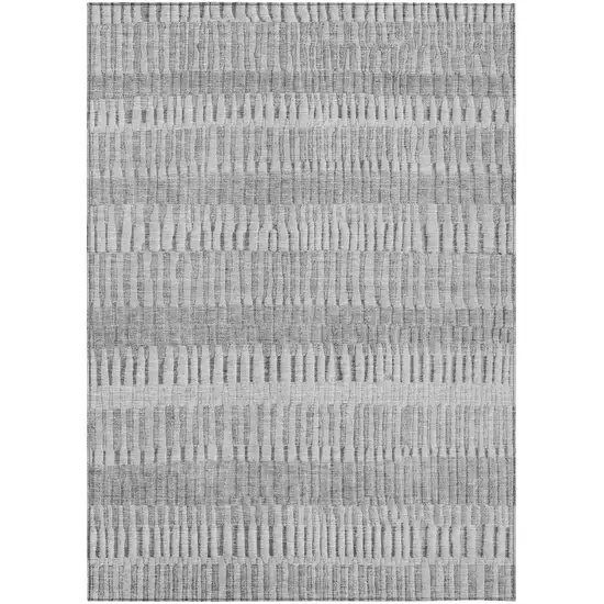 Silver And Gray Striped Washable Indoor Outdoor Area Rug Photo 2