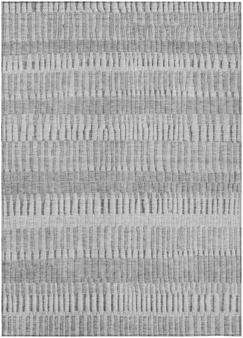 Silver And Gray Striped Washable Indoor Outdoor Area Rug Photo 2